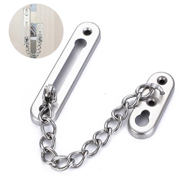 Chain Door Guard With Lock, Chain Lock Press Button Anti-Theft 304 Stainless Steel Punch Free Sliding Door Latch Lock For Hotel Bedroom - Silver