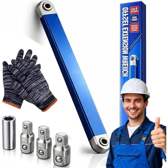 Chain Drive Offset Extension Wrench, 15.4" Zero Degree Ratchet Extension Wrench Extender Tool with 1/4", 3/8", 1/2" Drive Adapters, Heavy Duty Chain Drive Extended Ratchet Wrench for Tight Spaces