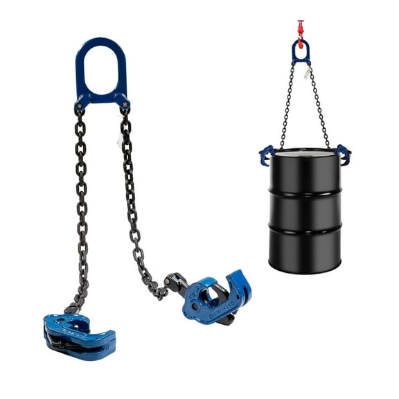 Chain Drum Lifter for 30 to 55 Gallon Drum Lift 2000 lbs WLL Vertical - Carbon Steel Hook w/Built-in Spring - Metal/Plastic Drum & Barrel Lifter w/Self Locking Hoist