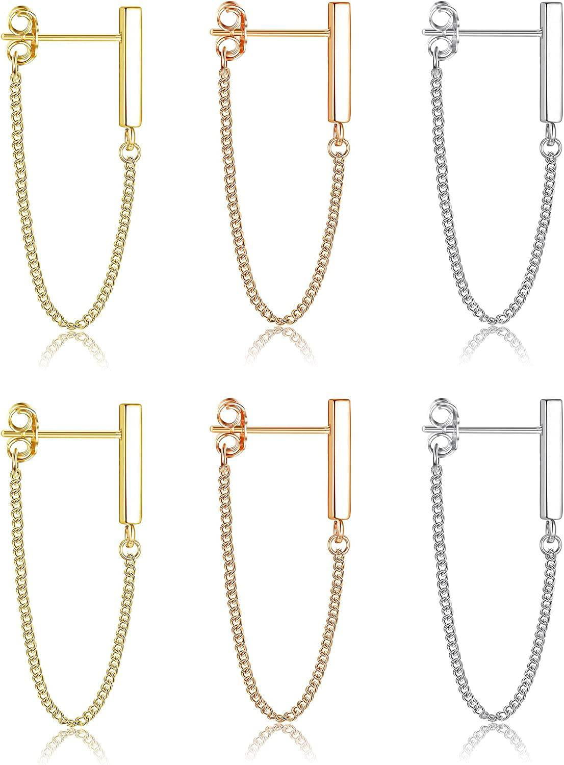  Chain Earrings Dainty Earrings Minimalist Hypoallergenic  Earrings for Women Sensitive Ears Gold Stud Earrings for Women Dangle  Earrings for Men(3cm-Gold): Clothing, Shoes & Jewelry