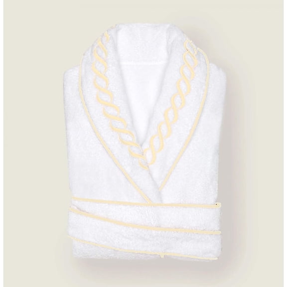 Chain Embroidered Cotton Bath Robe in Double Extra Large (XXL), Ivory Border