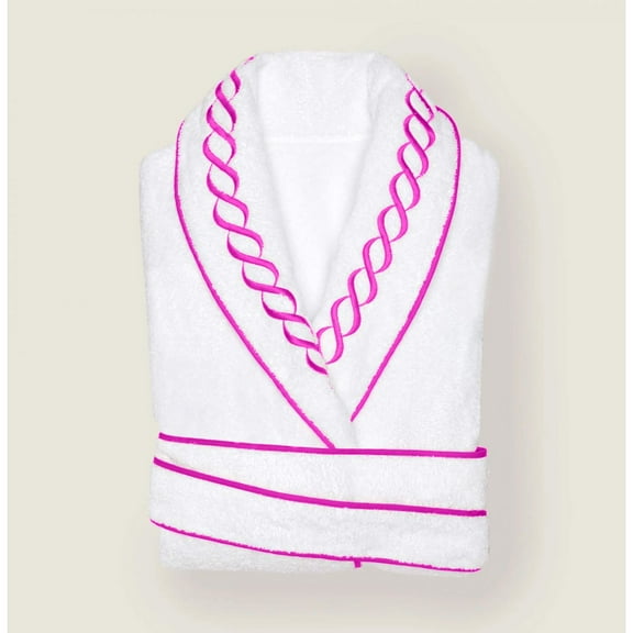 Chain Embroidered Cotton Bath Robe in Extra Small size (XS), Hot pink Border