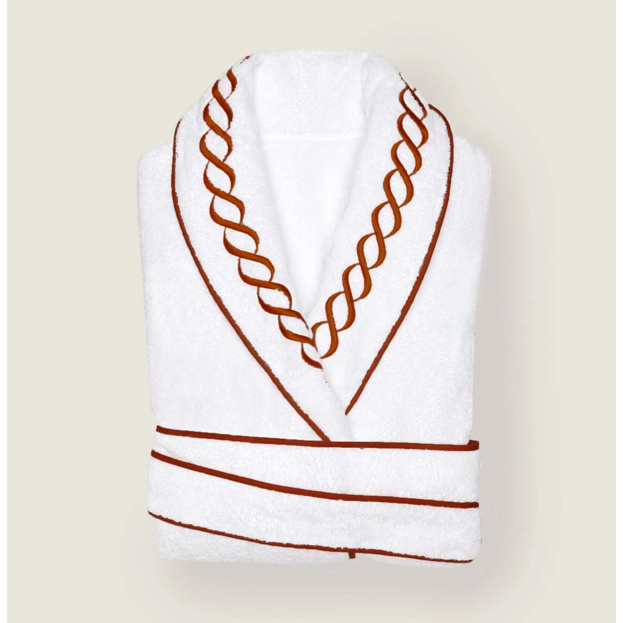 Chain Embroidered Cotton Bath Robe in Small size (S), Chocolate Border ...