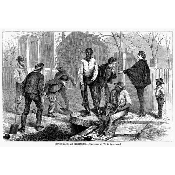 Chain Gang 1868. Na Chain Gang Employed In Street Cleaning In Richmond Virginia. Wood Engraving From An American