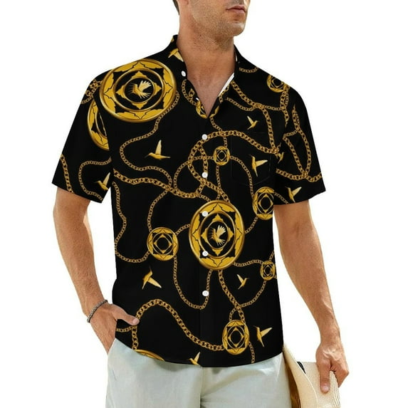 Chain Gold Hawaiian Shirt For Man Beach Vintage Print Casual Shirts Short Sleeve Street St