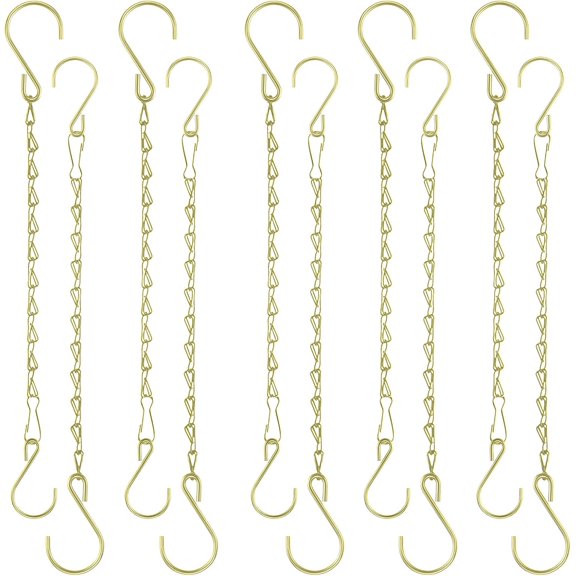 Chain for Hanging Plants, 10 Inch Gold Hanging Basket Chain | Metal Plant Chain Hanger Kits with Hooks for Hanging Bird Feeder Planter Lantern Wind Chime, Indoor Outdoor Decor Accessories