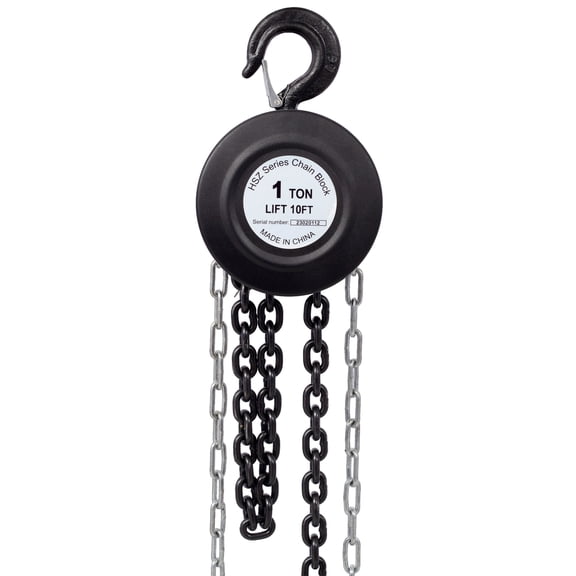 Chain Hoist 1 Ton/2200 Lbs Capacity Industrial Grade Steel Structures with 2 Hooks for Garage Factory Dock Black One Size
