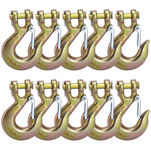 Chain Hooks, Safety 3/8 Chain Hook, Heavy Duty Forged G70 Clevis Slip Hook with Safety Latch for Marine, Trailers，Trucks Towing（10 Pack