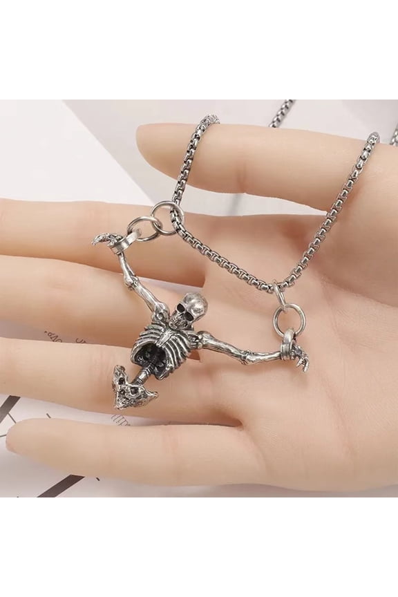 Chain for Jewelry Making, Skeleton Body Pendant, Punk Goth Jewelry, Halloween Jewelry, Halloween Party Jewelry, Box Chain Jewelry, Silver Tone Metal, Edgy Styling, 1 Pc