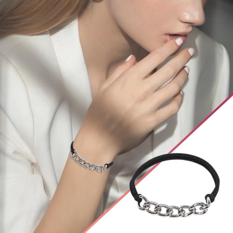 Chain Leather Band Electroplating Alloy Hair Rope Bracelet Headband Elastic Women's Hair Accessory Fashion Jewelry Hair Tie