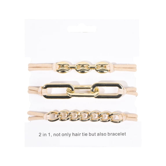 Chain Leather Band Electroplating Alloy Hair Rope Bracelet Headband Elastic Women's Fashion Accessory Hair Ring Band
