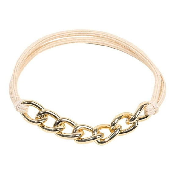 Chain Leather Band Electroplating Alloy Hair Rope Bracelet Headband Elastic Women's Fashion Accessory Hair Ring Band