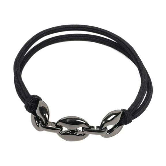 Chain Leather Band Electroplating Alloy Hair Rope Hair Ring Bracelet Head Rope for Women - Versatile Black Elastic Hair Accessory