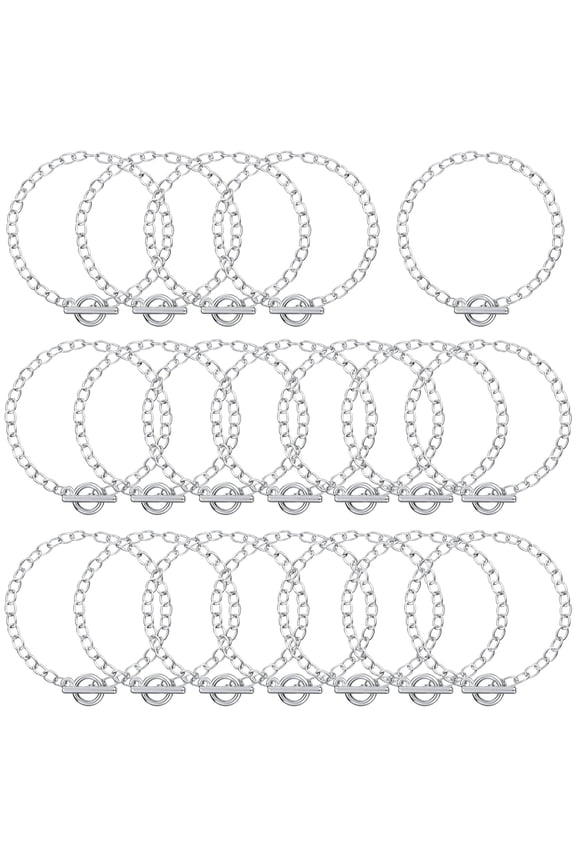 Chain Link Bracelet 80 Pack, Wholesale Fashion OT Toggle Clasp Jewelry, Silver Metal Couple Bracelets, Unisex Friendship Chain Jewelry for Gift Shop Retail