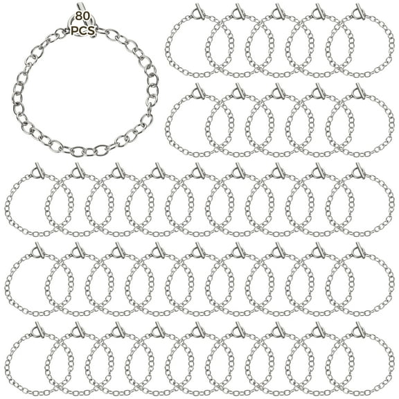 Chain Link Bracelet for Women, 80 Pcs Fashionable Quality Zinc Alloy, T Clasp, Simple Chic Design, Ideal for Various Occasions and DIY with Pendants
