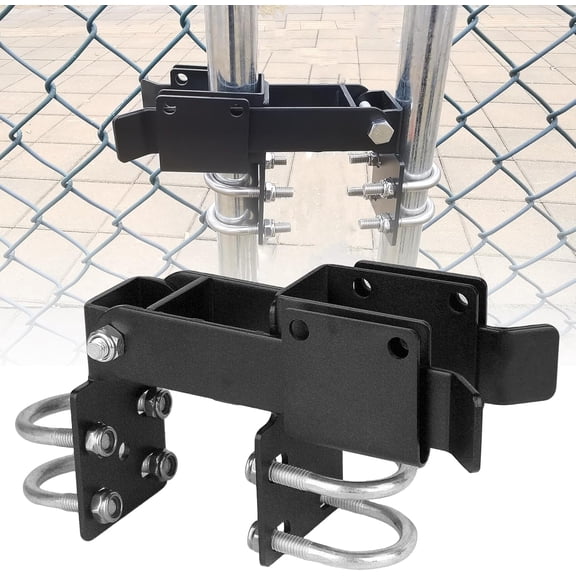 Chain Link Double Gate Latch for 1-1/4 Inch Gate Frames - Strong Arm Design with Padlock Holes,Chain Link Fence Latch for Ranch Fences & Yard Gates (Black)