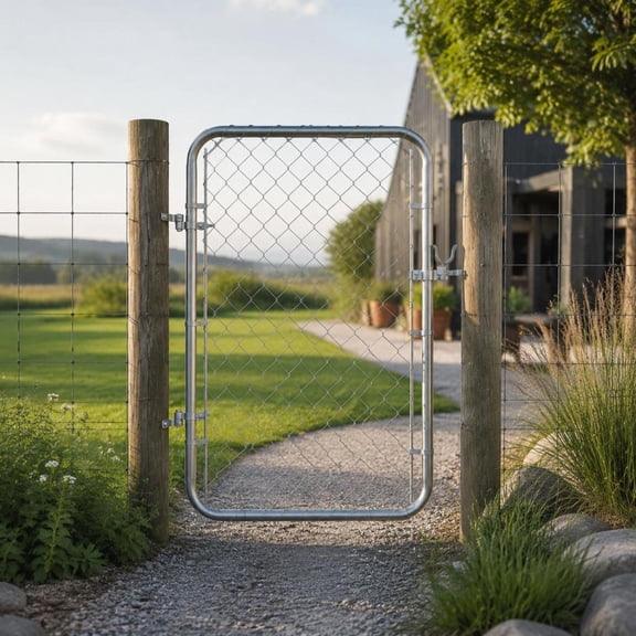 Chain Link Fence Gate, 32 X 46 Inch Adjustable Metal Gate, Galvanized Steel, for 2-6 Ft Wide Garden and Farm Openings