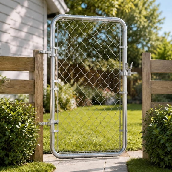 Chain Link Fence Gate, 32 X 46 Inch Adjustable Metal Gate, Galvanized Steel, for 2-6 Ft Wide Openings, Suitable for Garden and Farm Use