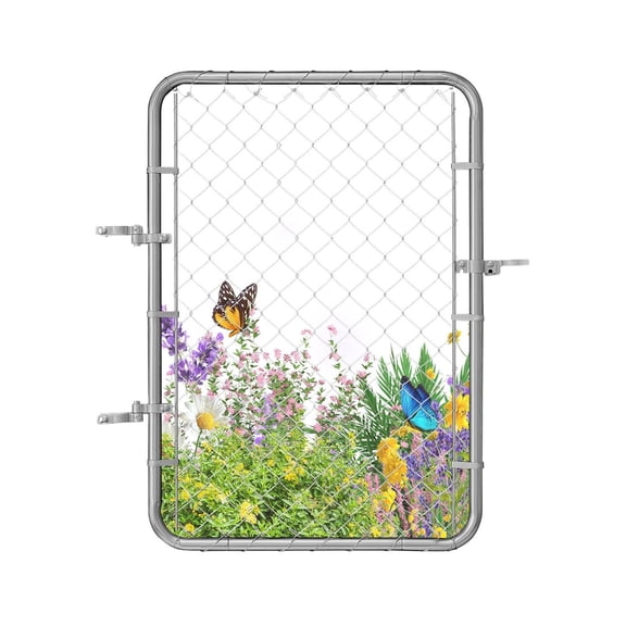 Chain Link Fence Gate 32x46 inch, Adjustable Garden Gate, 2-4 ft Opening, Galvanized Steel Fencing Gate, Heavy Duty Farm Gate, Includes Latch & Hinges