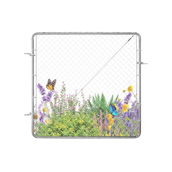Chain Link Fence Gate 70 x 72 in, Adjustable Garden Gate, 3ft W x 4ft H Opening, Galvanized Steel Fencing Gate for Farm, Security Gate with Accessories