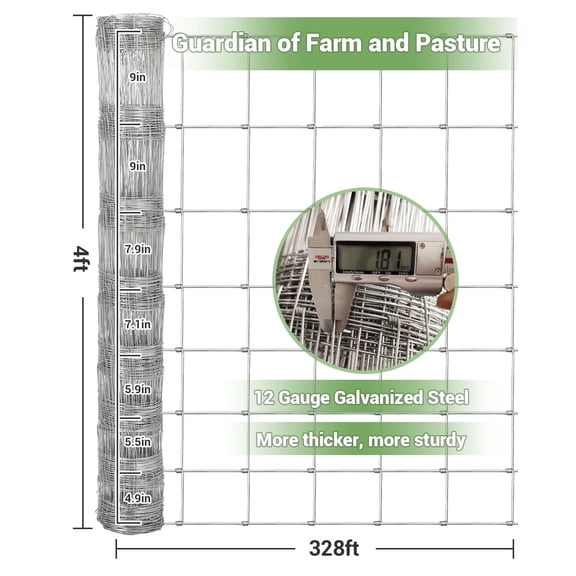 Chain Link Fence Roll, Galvanized Wire Fence Heavy Duty for Livestock, Garden & Yard Enclosure, Farm Fencing for Cattle, Goat, Horse, Deer