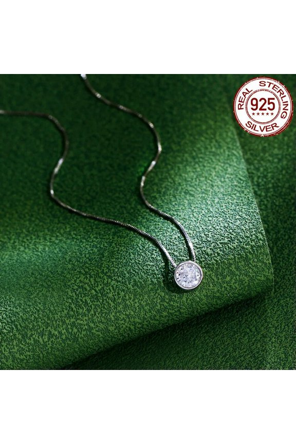 Chain Link Round 6.5mm CZ Bezel Setting 925 Sterling Silver Necklace Pendent