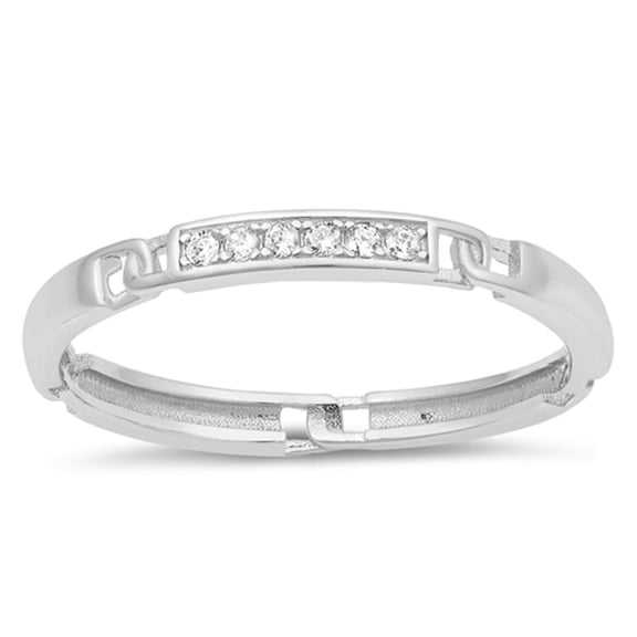 Chain Link Round Clear Cubic Zirconia Ring .925 Sterling Silver Band White Jewelry Female Size 6