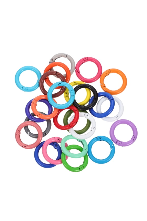 Chain Link Round Keychain Clips Metal Ring Fobs Coloured Spring Clamp Trigger 24 Pcs
