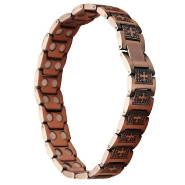 Pre-Owned Chain Link Wrist Band Heavy Metal Stainless Steel Bracelet - Rose Gold / Cross