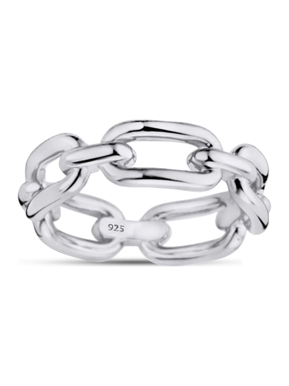 AFFY Chain Linked Design Band Rings For Womens Jewelry Gift In 14K White Gold Over Sterling Silver Ring Size-9