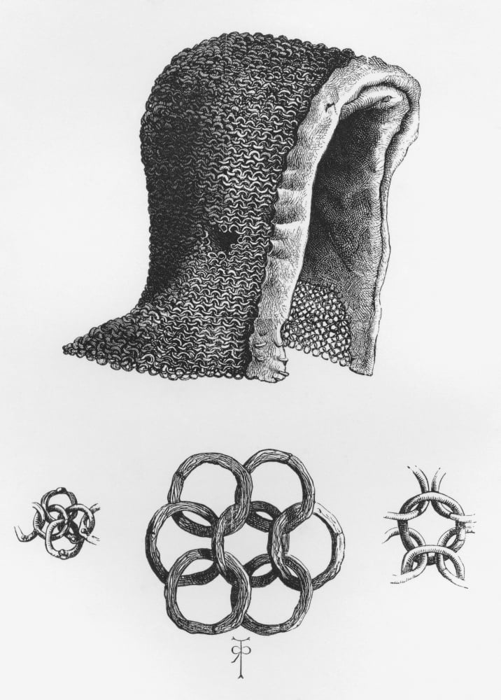 Chain Mail Hood And Example Of Interlocking Chain Mail C AD 1120 From The British Army Its Origins Progress And Equipment Published 1868 Canvas Art - Ken Welsh Design Pics (12 x 16)