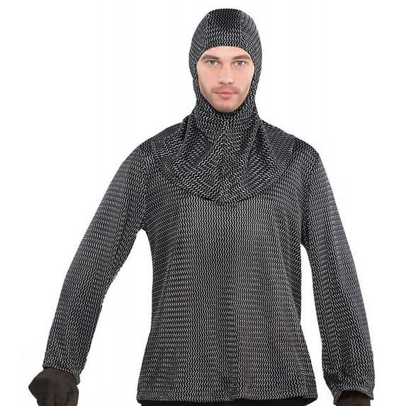 Chain Mail Hooded Mens Adult Medieval Knight Crusader Costume Tunic