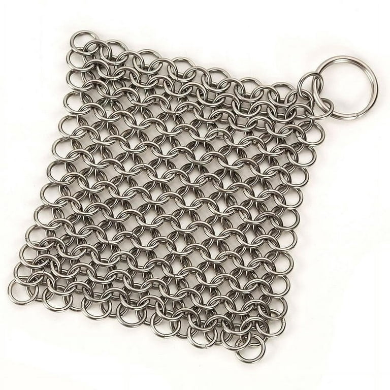 Knapp Made Small Ring Chainmail Scrubber - for Cast Iron, Premium Stainless Steel and Hard Anodized Cookware