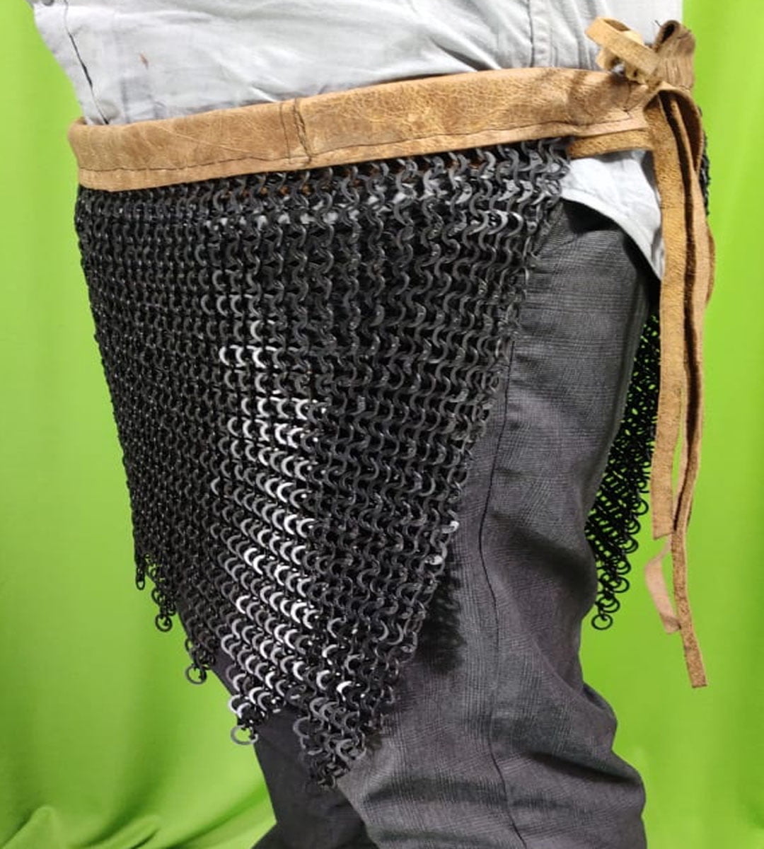 Chain Mail Skirt 9 MM ID Flat Riveted with Washer Medieval Armor SCA Viking  - Blackened, Large 