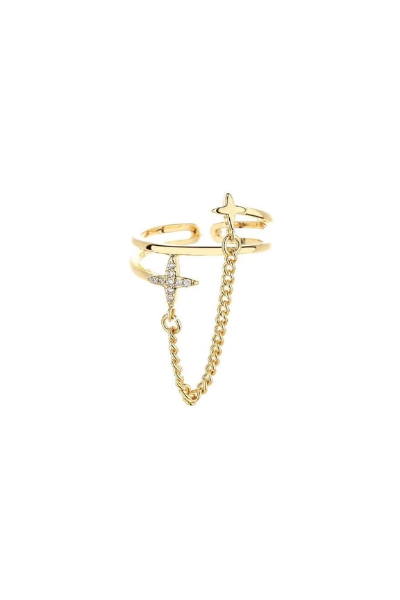 Women's Star Ring with Meteor Chain Design Fashionable Double Layer Copper Ring Adorned with 3A Zircon Stones Elegant Band Ring for Women Jewelry Gift