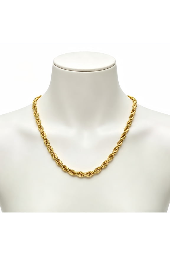 Chain Necklace, 10K Real Yellow Gold Solid 4mm, 22Inches, Rope
