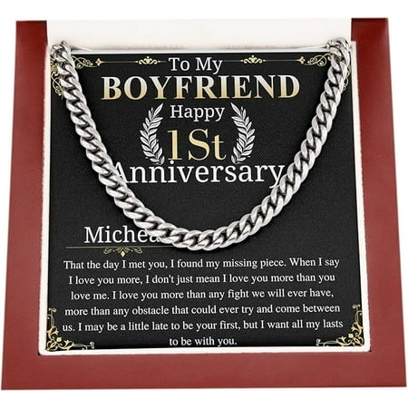 Chain Necklace For 1st Anniversary to Boyfriend from Girlfriend with Personalized Heart Touching Message Card