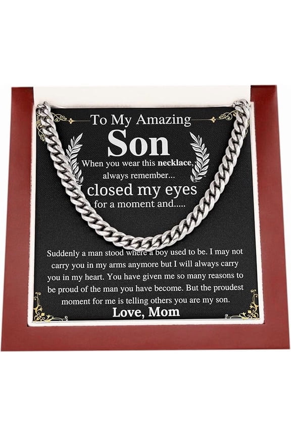 Chain Necklace For ChainTo My Son From Mom er | Teenager Son Gift with Personalized Heart Touching Message Card
