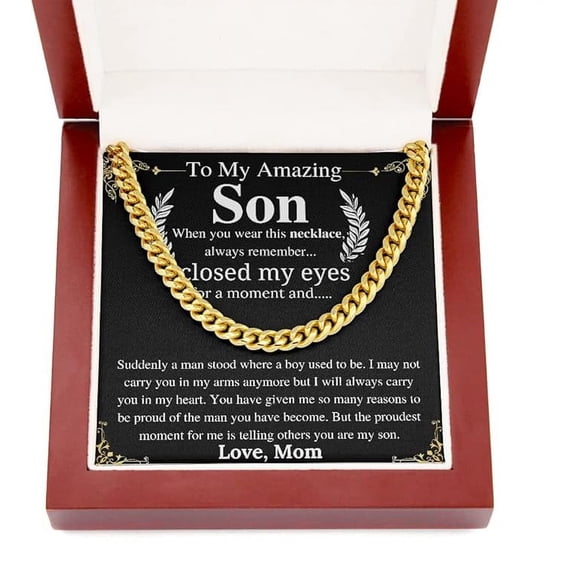 Chain Necklace For ChainTo My Son From Mom er | Teenager Son Gift with Personalized Heart Touching Message Card