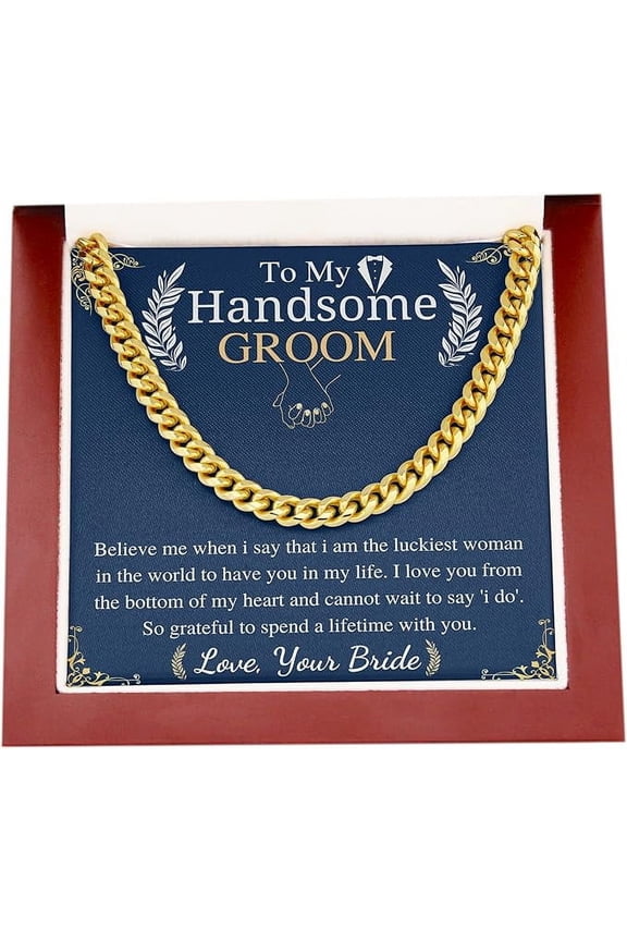 Chain Necklace For My Handsome Groom from bride on Wedding with Personalized Heart Touching Message Card