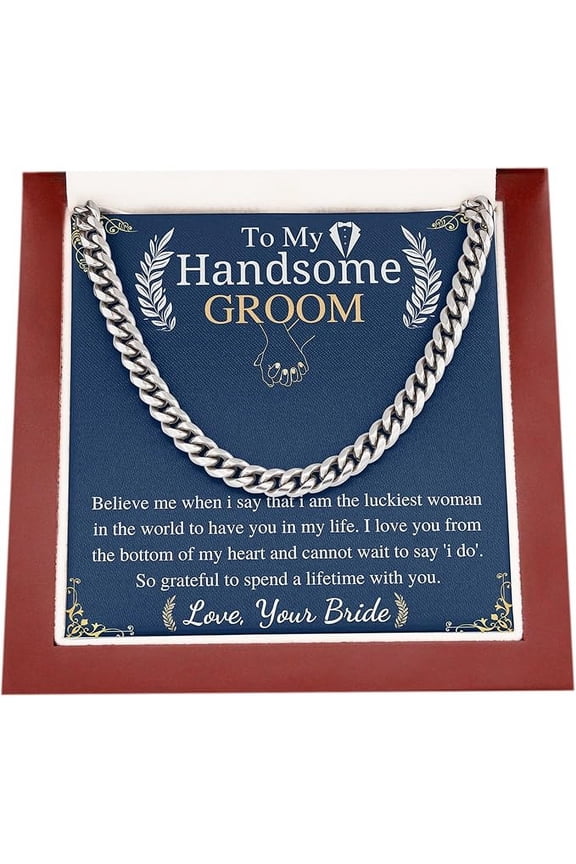 Chain Necklace For My Handsome Groom from bride on Wedding with Personalized Heart Touching Message Card