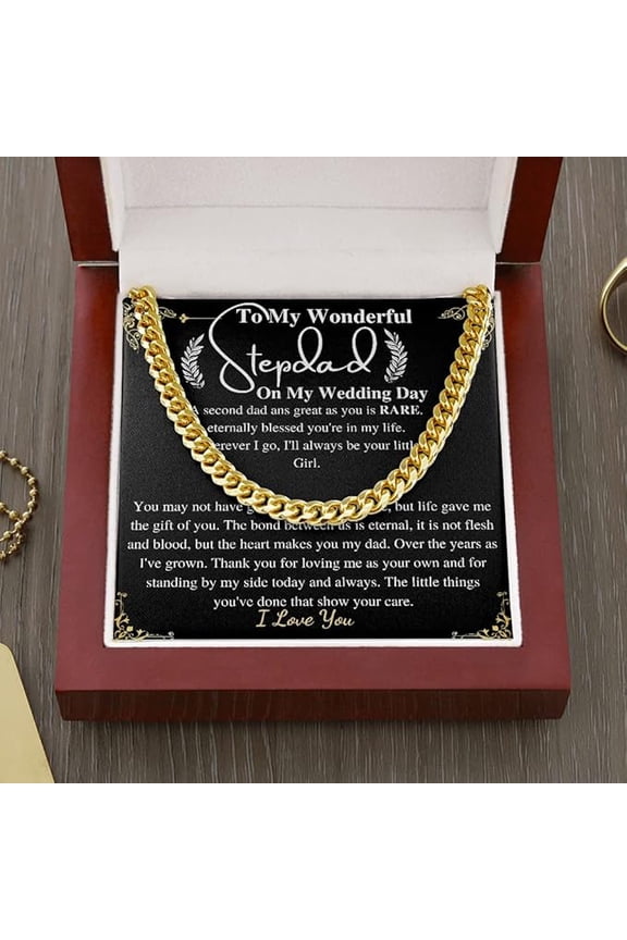 Chain Necklace For Stepdad On My Wedding Day From Bride or Stepdaugther or Bonus Daughter for Bonus Dad with Personalized Message Card