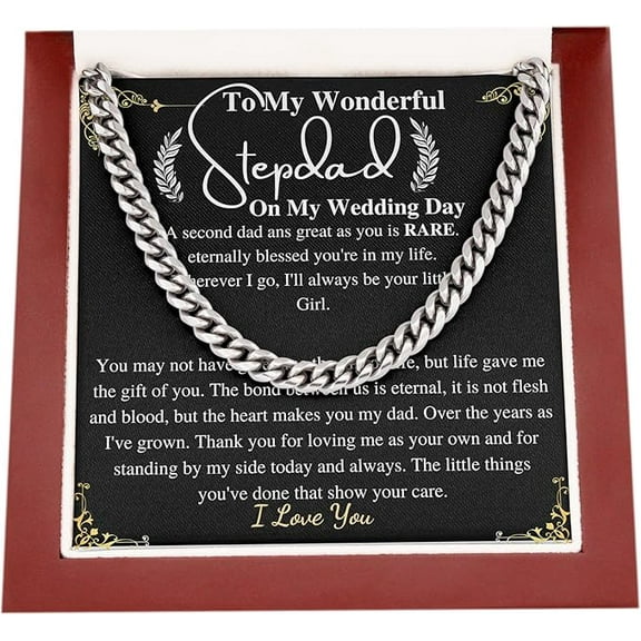 Chain Necklace For Stepdad On My Wedding Day From Bride or Stepdaugther or Bonus Daughter for Bonus Dad with Personalized Message Card