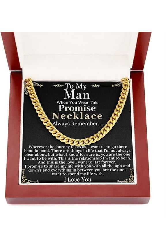 Chain Necklace Gift For Boyfriend/Husband Christmas Gift For Men From Women To My Man Present Chain Necklace with Message Card Stainless Steel & Gold Dipped with Mahogany Luxury Box