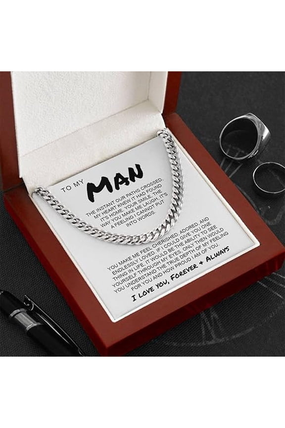 Chain Necklace for Man, Valentine's Day Gift for Men, Cuban Link Chain for Boyfriend/Husband, Chain Necklace for Man with Heart Touching Message Card and Box