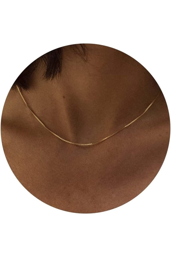 Chain Necklace for Women, 14k  Thin Beaded Wave Box Chain Necklace Dainty  Necklace Simple Layered  Choker Necklaces Minimalist  Link Chain Necklace Trendy  for Women