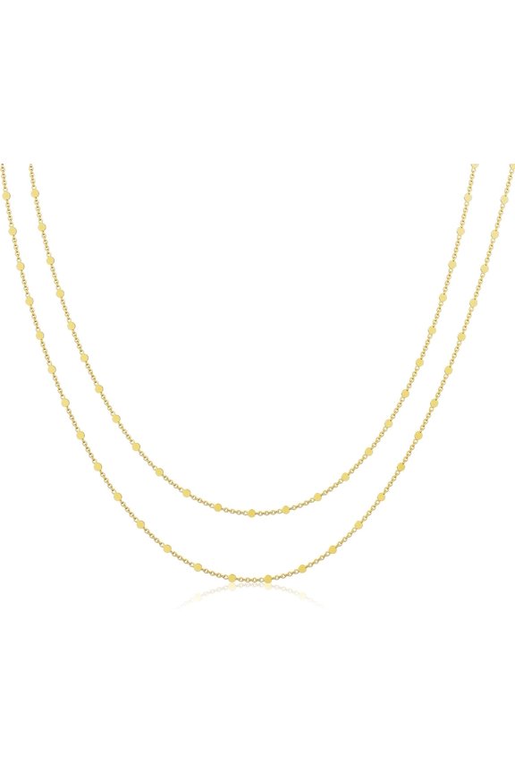 Chain Necklace for Women, 14k Thin Beaded Wave Box Chain Necklace Dainty Necklace Simple Layered Choker Necklaces Minimalist Link Chain Necklace Trendy for Women