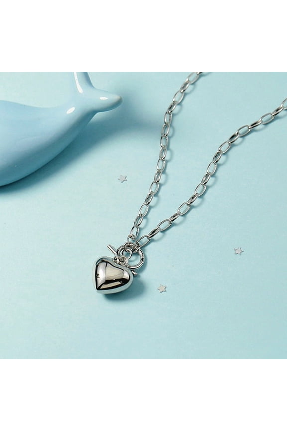 Chain Necklace for Women 18K White Gold Plated Chunky Cuban Chain Link Necklace with Heart Moon Hypoallergenic Jewelry for Women