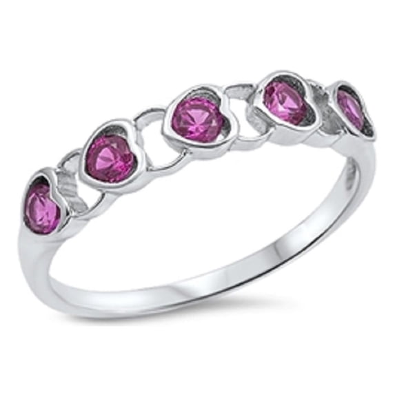 Chain Of Hearts Simulated Ruby Cubic Zirconia Ring Sterling Silver 925