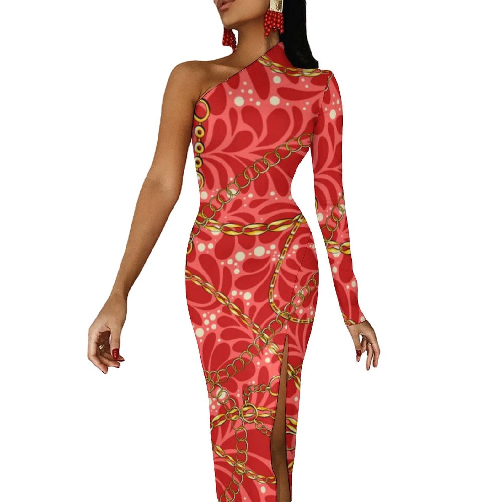 Chain Print Bodycon Dress Ladies Colorful Bronze Maxi Dress One Shoulder  Party Custom Dresses Birthday Gift - Walmart.com